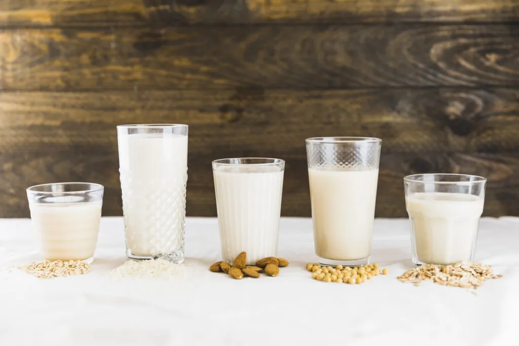 milk different types glasses cereals