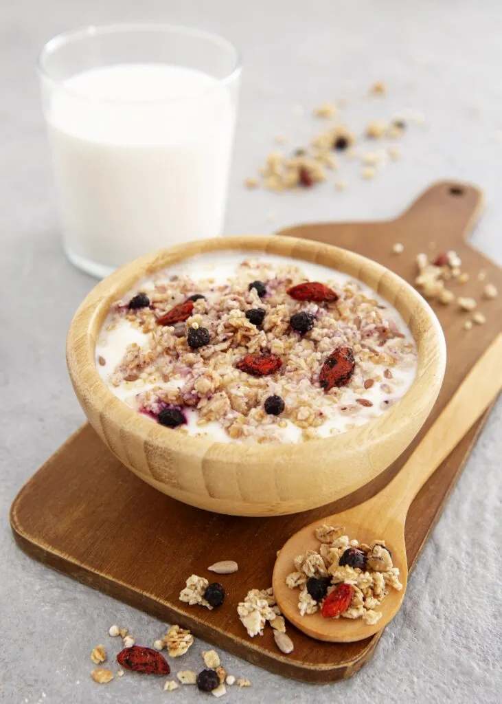 high view cereals wooden bowl