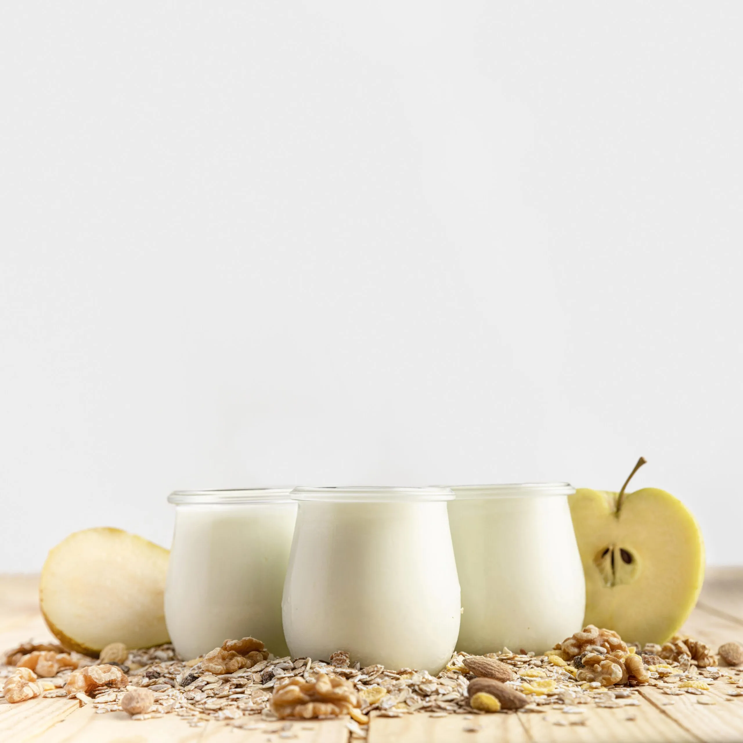 front view plain yogurt jars with oats apple scaled
