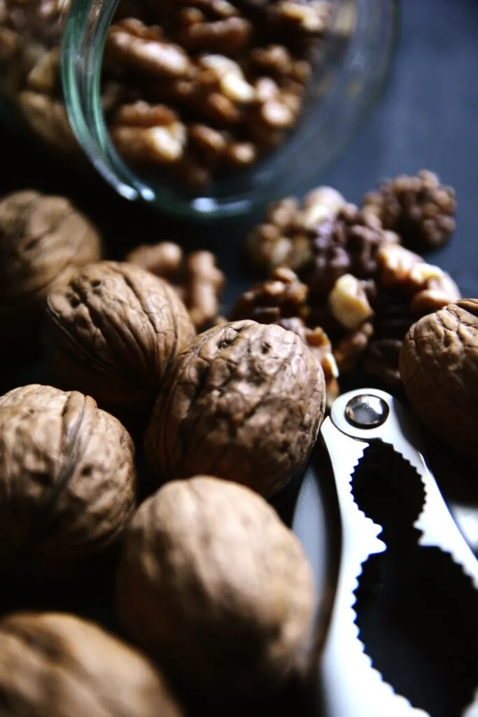 close up walnuts nutcracker table