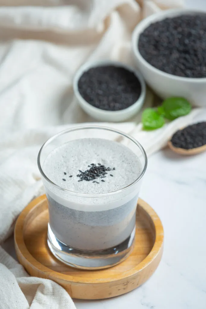 soy milk mix black sesame marble background
