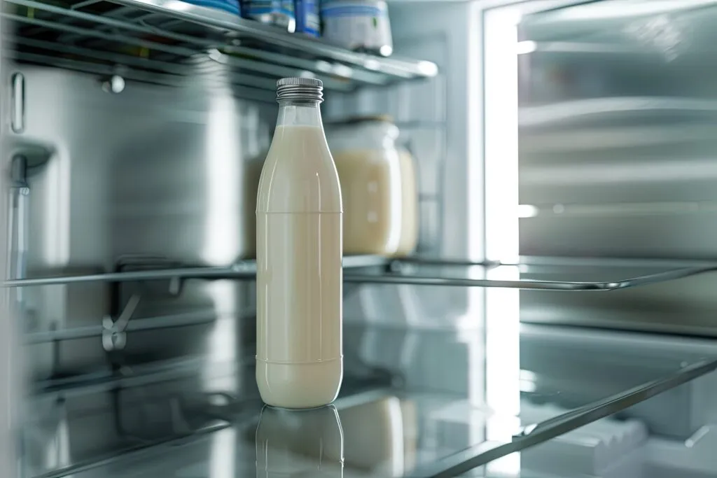 bottle yogurt shelf inside modern refrigerator
