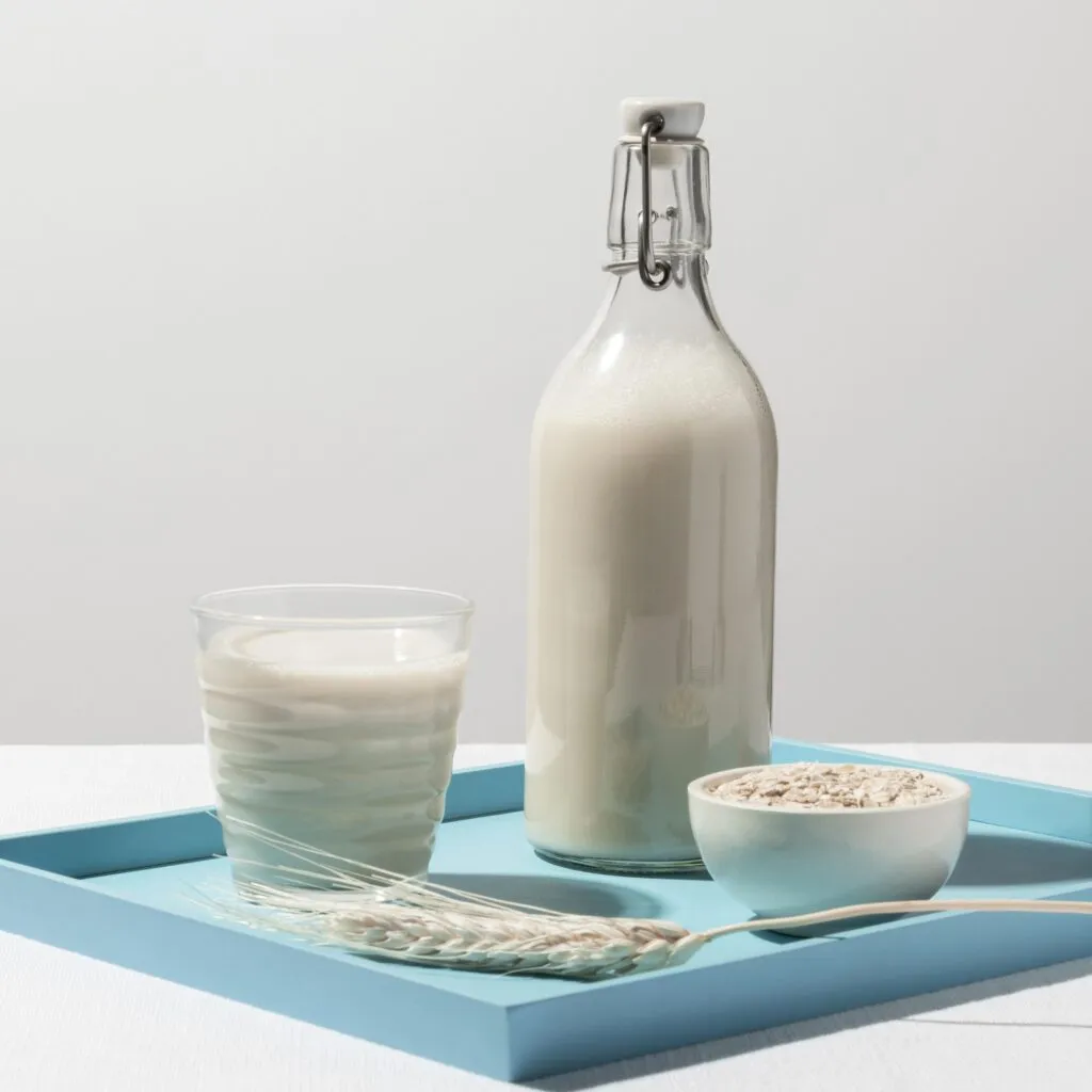 front view tray with milk bottle glass